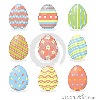 Set of Easter eggs with different texture. Happy easter Vector Illustration